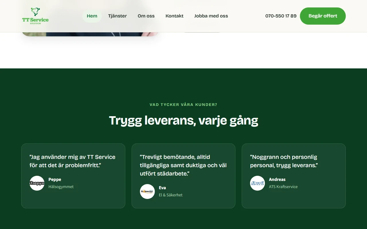 Kundcitat och utmärkelser på TT Service