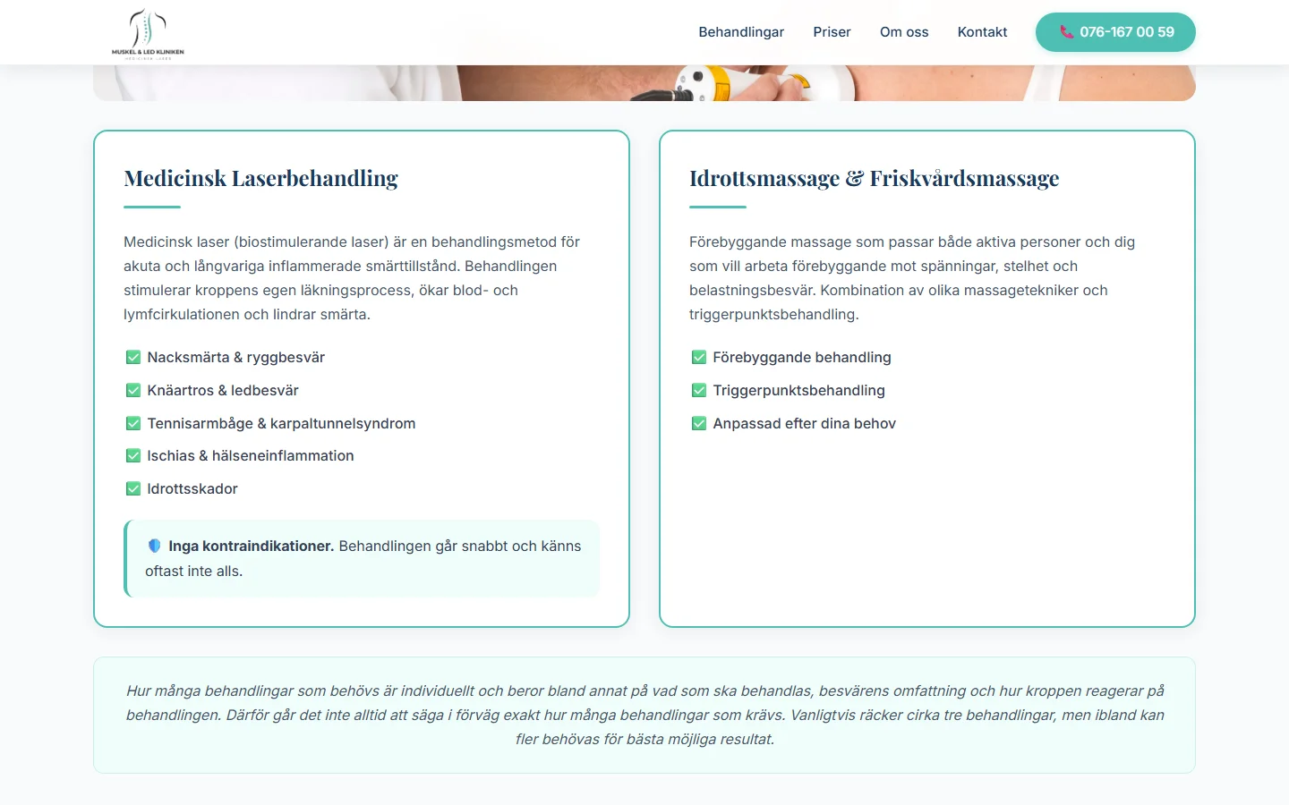 Tjänste- och prisdetaljer från sajten