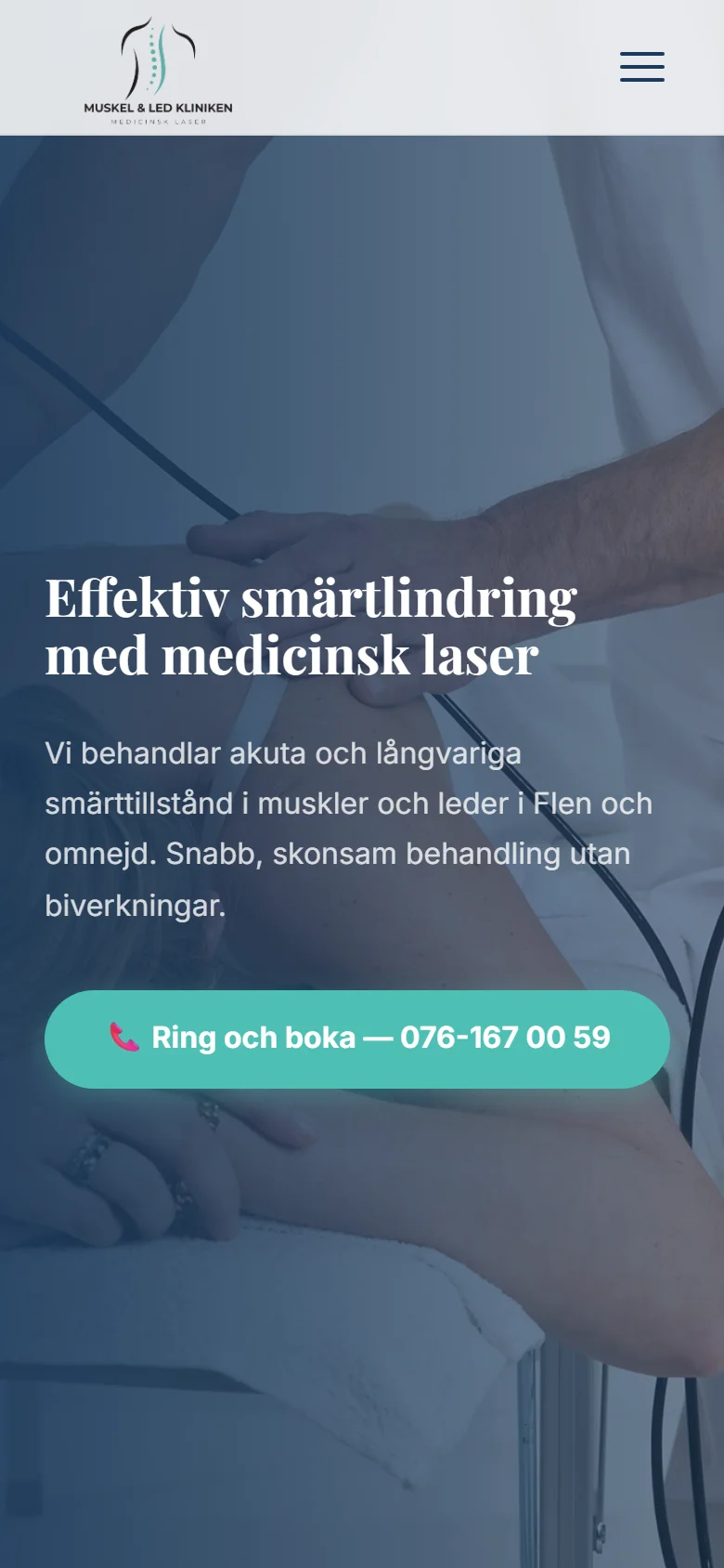Mobilvy av Muskler & Leder Klinikens startsida