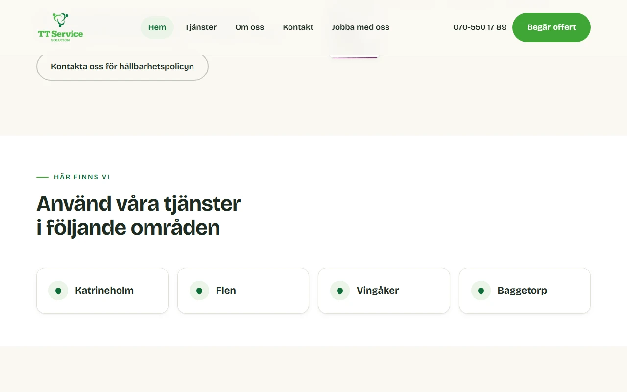 Områdessektion på TT Service