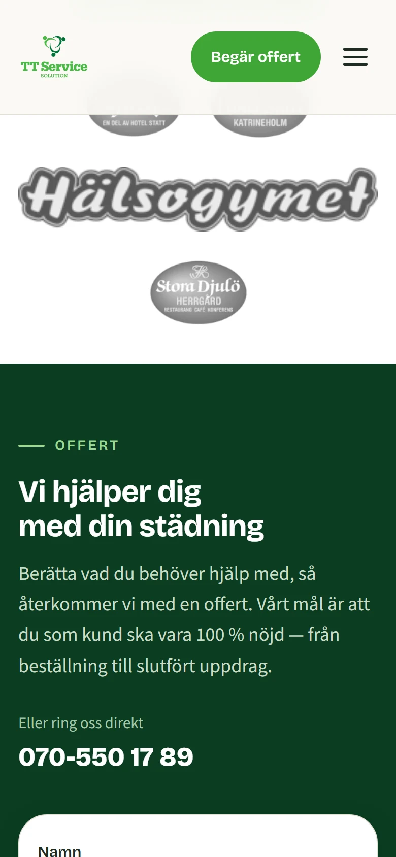 Offertformulär på TT Service