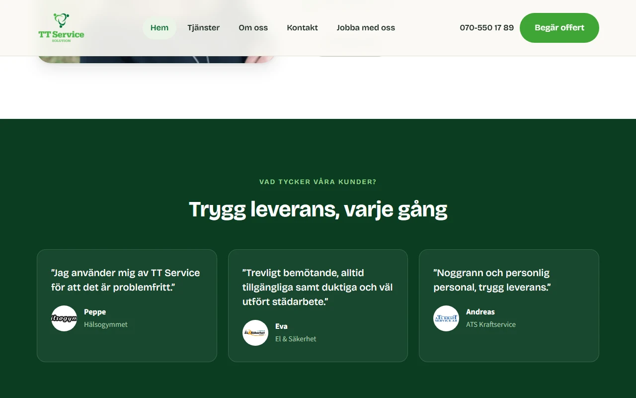 Kundcitat och utmärkelser på TT Service