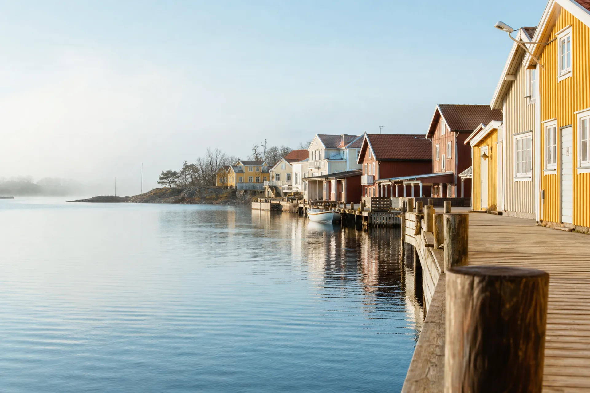 Hamn och småstadskänsla längs kusten – illustration för webbyrå i Trosa