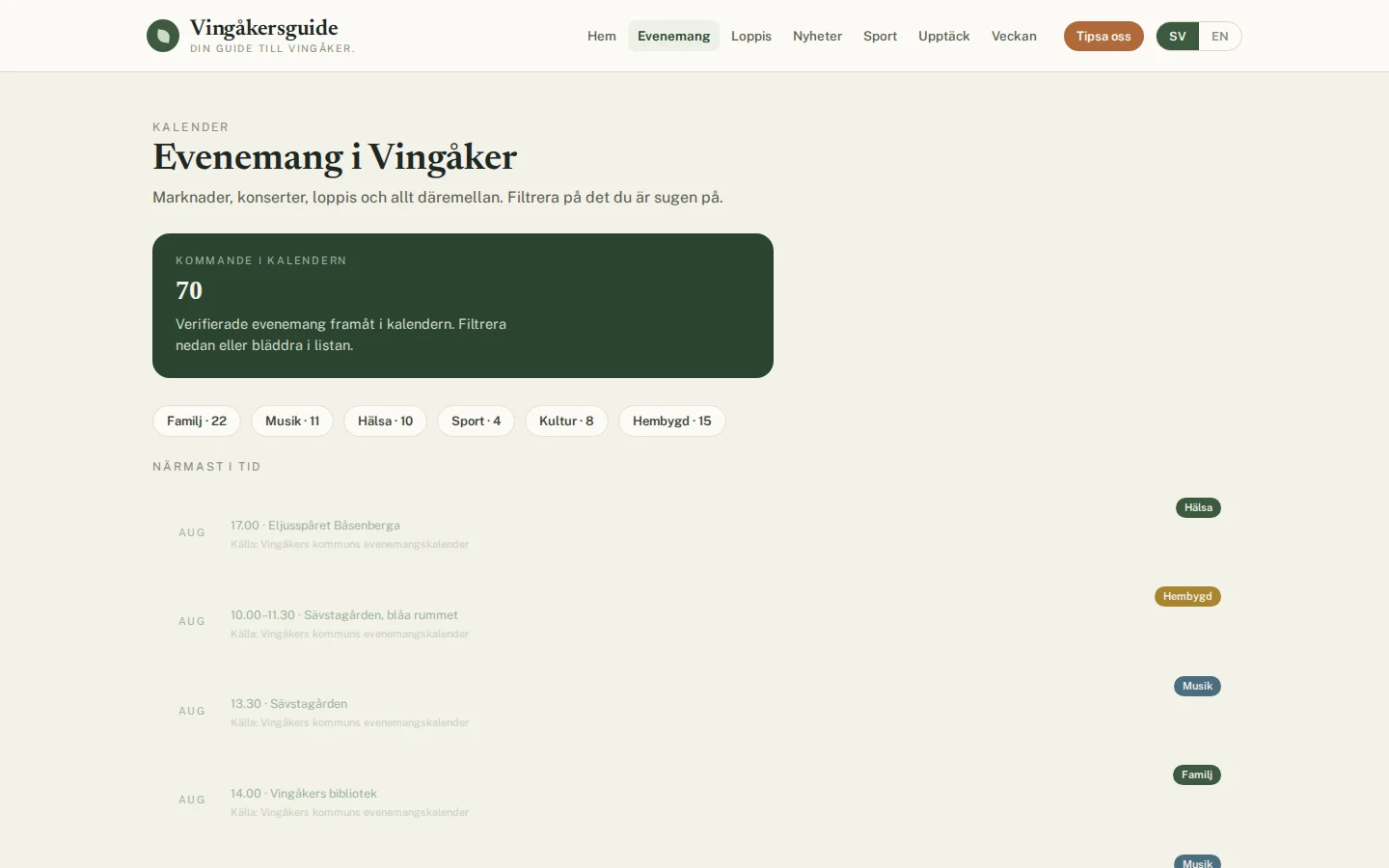 Evenemangskalendern på Vingåkersguide
