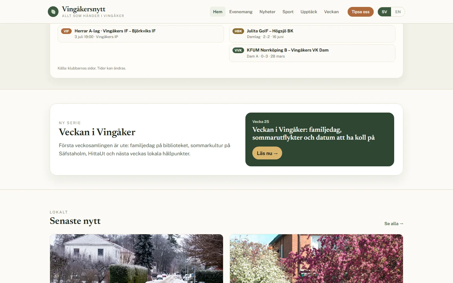 Sport, veckokrönika och nyhetsflöde på Vingåkersnytt