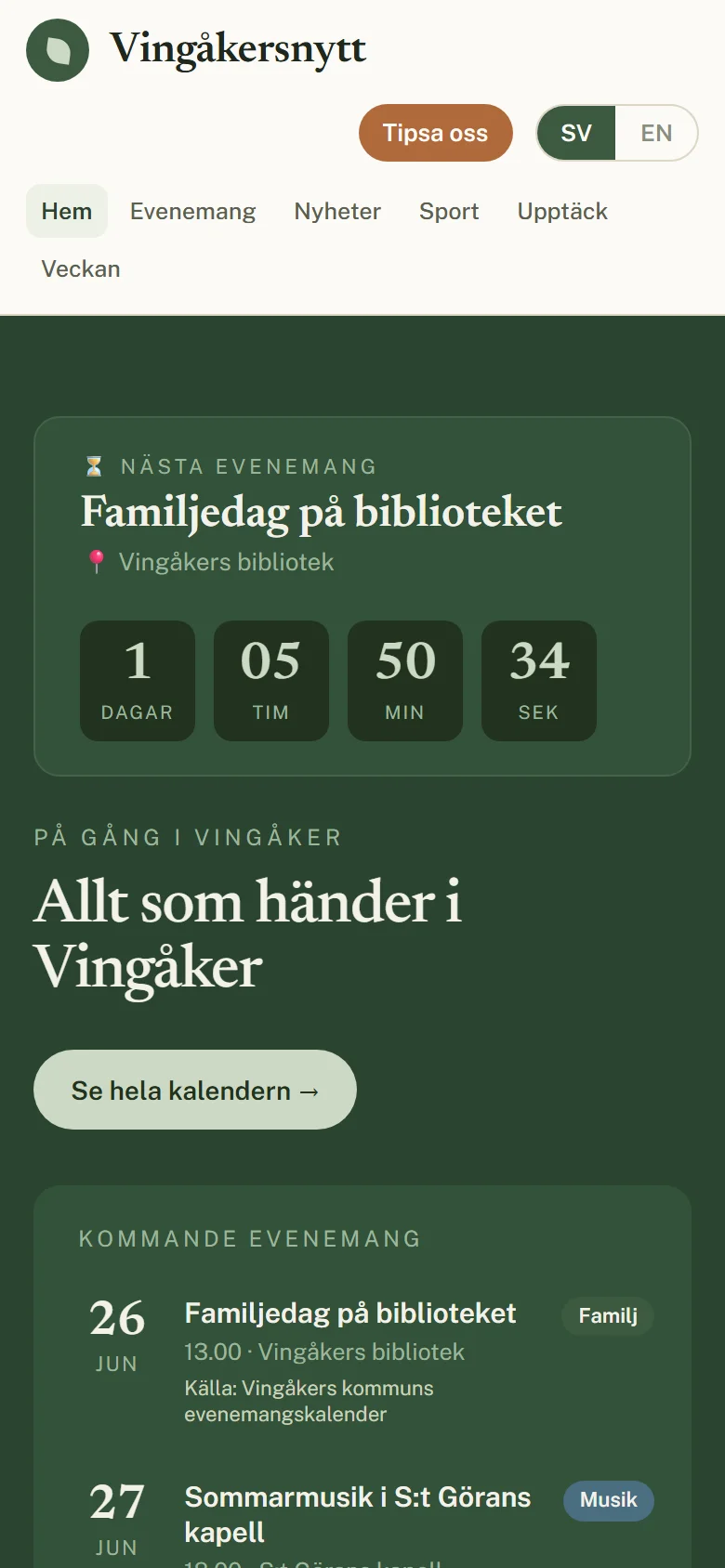 Vingåkersnytt i mobilvy